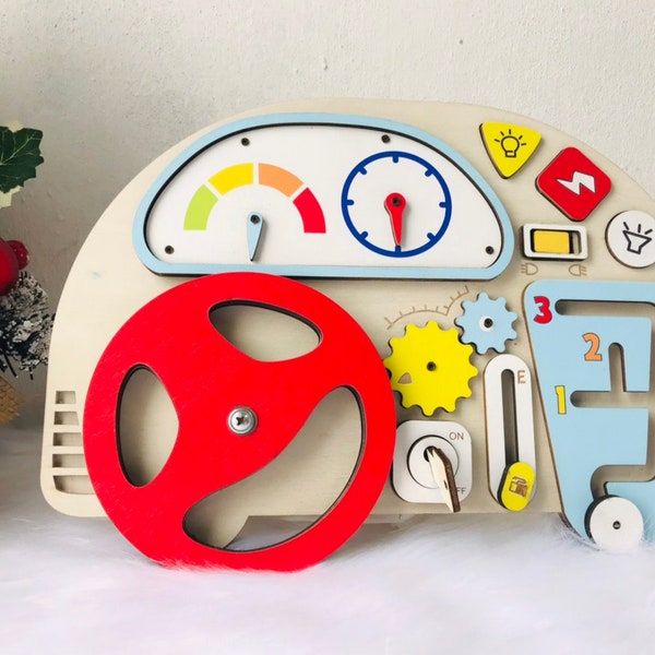 Customized Busy Board Car Driving - Wooden Montessori Toys, Baby Shower Gifts, 1st Birthday Name Puzzle, Gift For Kids, Smart Toys