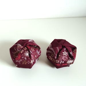 Set di 2 scatole portagioie, colore bordeaux, motivo floreale, scatola in tessuto di seta vintage, scatola per anelli