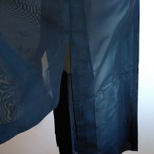 Lightweight Jacket Vintage Japanese Silk Jacket Coat Blue Black Sheer Haori Jacket Floral Pattern Sheer Jacket