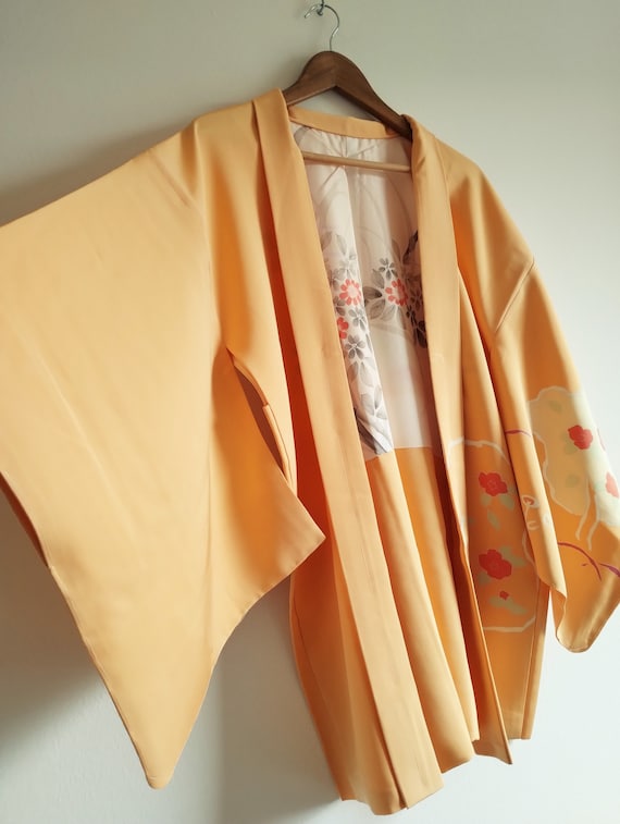 Unused Vintage Japanese Silk Haori Jacket, Pale Y… - image 1