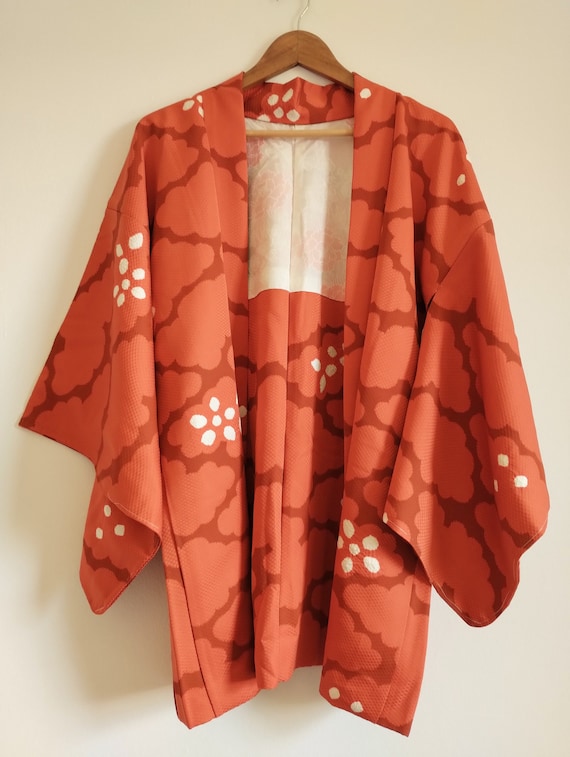 Unused Vintage Japanese Silk Jacket, Orange Red Cl