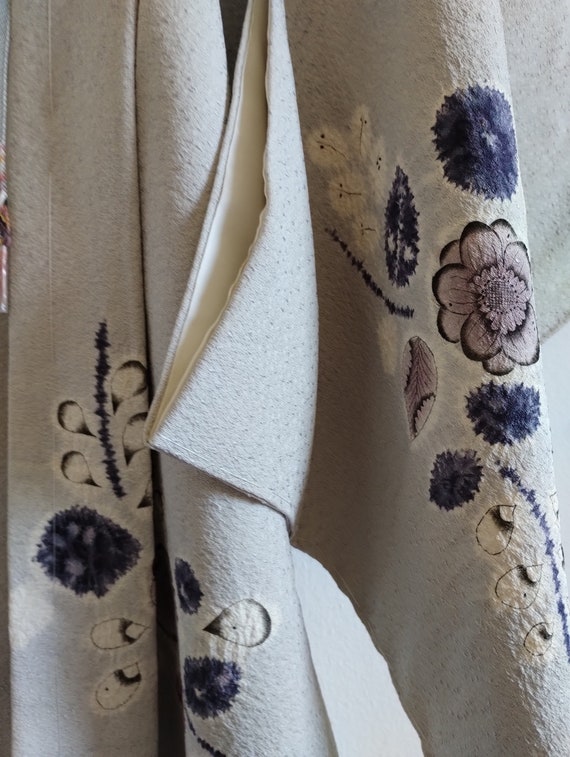 Pale Gray Color Unused Vintage Silk Haori,  Chiri… - image 4