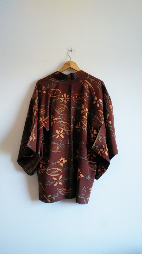 Brown Color Flower Pattern Japanese Vintage Silk Hao… - Gem