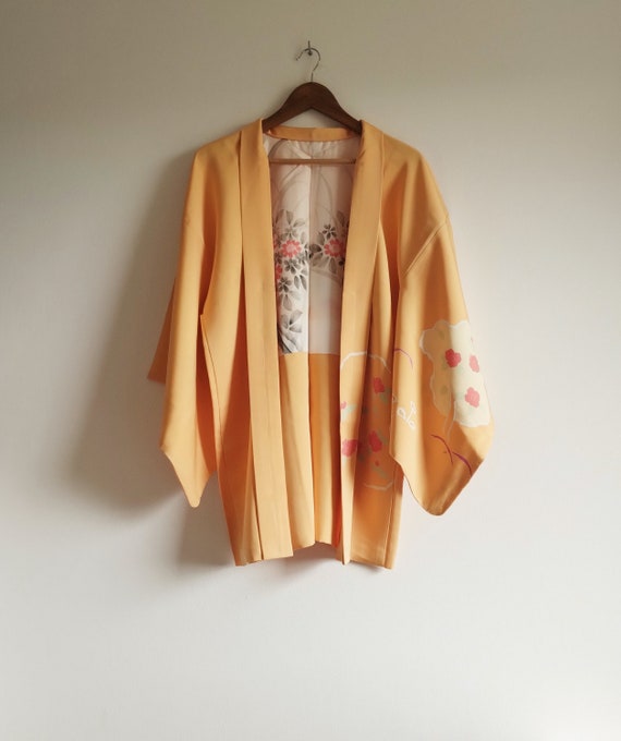 Unused Vintage Japanese Silk Haori Jacket, Pale Y… - image 2