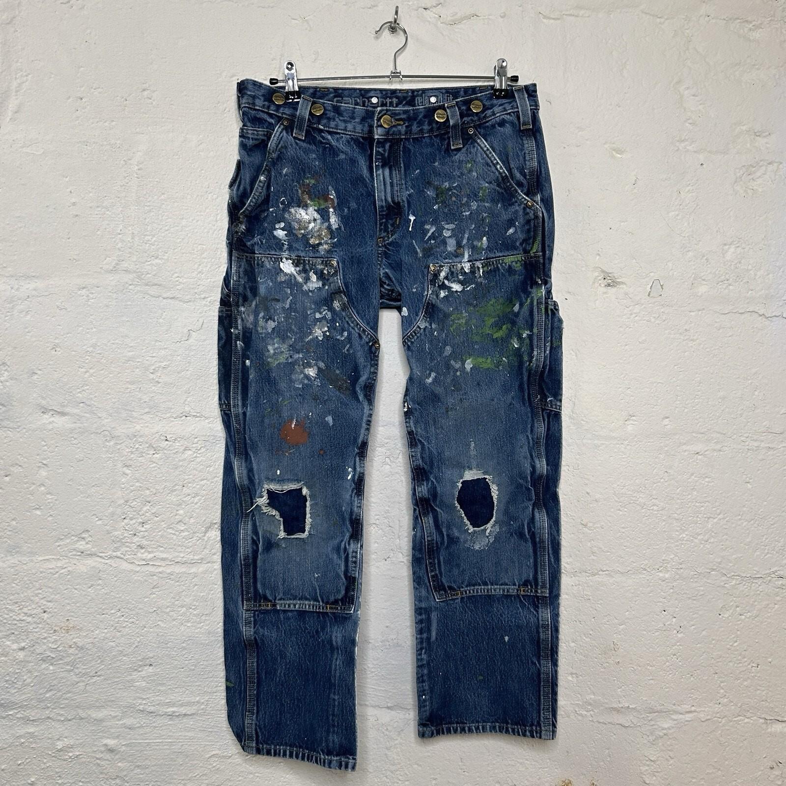 パンツ Carhartt Splatter Denim Work Pants Carhartt Paint Splatter Pants - Etsy