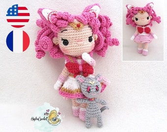 Amigurumi doll crochet Pattern : Chibimoon (Chibiusa) in English and French