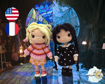 Bundle Wednesday addams & Enid Sinclair Amigurumi doll crochet Pattern in English and French