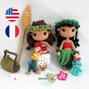Bundle Lilo & Moana Amigurumi doll crochet Pattern in English and French image 1