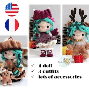 Stella Doll Virkmönsterpaket: Renar, Nyår, Pepparkakskläder (engelska och franska)