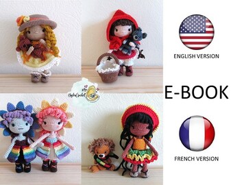 E-book 1 EN-FR Amigurumi crochet pattern bundle: 5 dolls and companions | doll crochet pattern | crochet pattern | amigurumi pattern