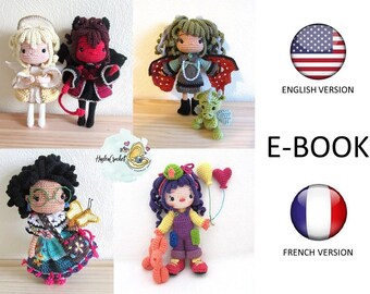 E-book 3 EN-FR Amigurumi crochet pattern bundle: 5 dolls and companions | doll crochet pattern | crochet pattern | amigurumi pattern