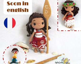 Patron de poupée Amigurumi au crochet : Moana et Hei-Hei en français