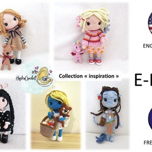 E-book 4 EN-FR Amigurumi crochet pattern bundle: 5 dolls and companions | doll crochet pattern | crochet pattern | amigurumi pattern