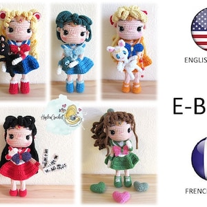 E-book Sailor moon collection EN-FR crochet pattern bundle: 5 sailor moon dolls | doll crochet pattern | crochet pattern | amigurumi pattern