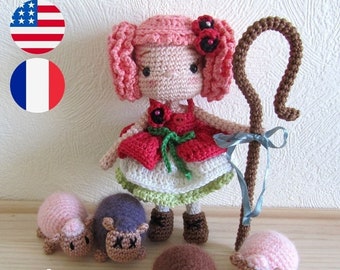 Amigurumi crochet Pattern : Little Shepherdess doll in English and French | doll crochet pattern | crochet pattern | amigurumi pattern