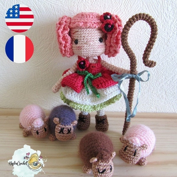 Patrón amigurumi crochet: Muñeca Pastorita en inglés y francés / patrón muñeca crochet / patrón crochet / patrón amigurumi