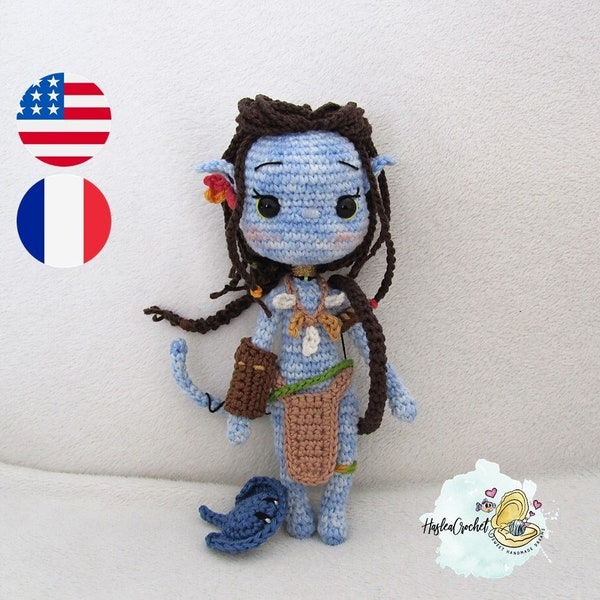 Amigurumi Puppe Häkelanleitung: Neytiri in Englisch und Französisch