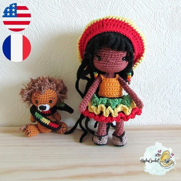 Patron Amigurumi au crochet : Poupée rastafée en anglais et en français | modèle de poupée au crochet | modèle au crochet | motif amigurumi