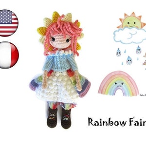 Rainbow Fairy doll crochet pattern in English and French | crochet pattern | amigurumi pattern | doll pattern | kawai