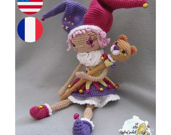 Lelia the Jester Crochet Doll Pattern: Amigurumi PDF (English & French)