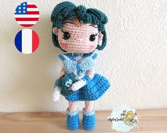 Amigurumi doll crochet Pattern : Sailor mercury in English and in French