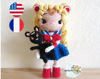 Amigurumi doll crochet Pattern : Sailor moon in English and French
