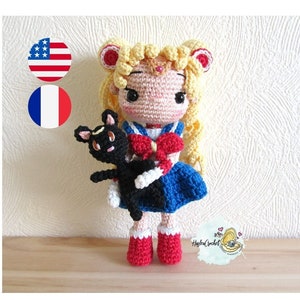 Amigurumi doll crochet Pattern : Sailor moon in English and French