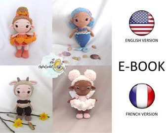 E-book beginner dolls EN-FR Amigurumi crochet pattern bundle: 4 easy dolls | doll crochet pattern | crochet pattern | amigurumi pattern