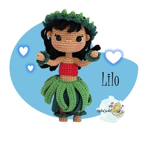 Modèle de poupée Amigurumi au crochet : Lilo et Scrump la tahitienne en anglais et en français image 10