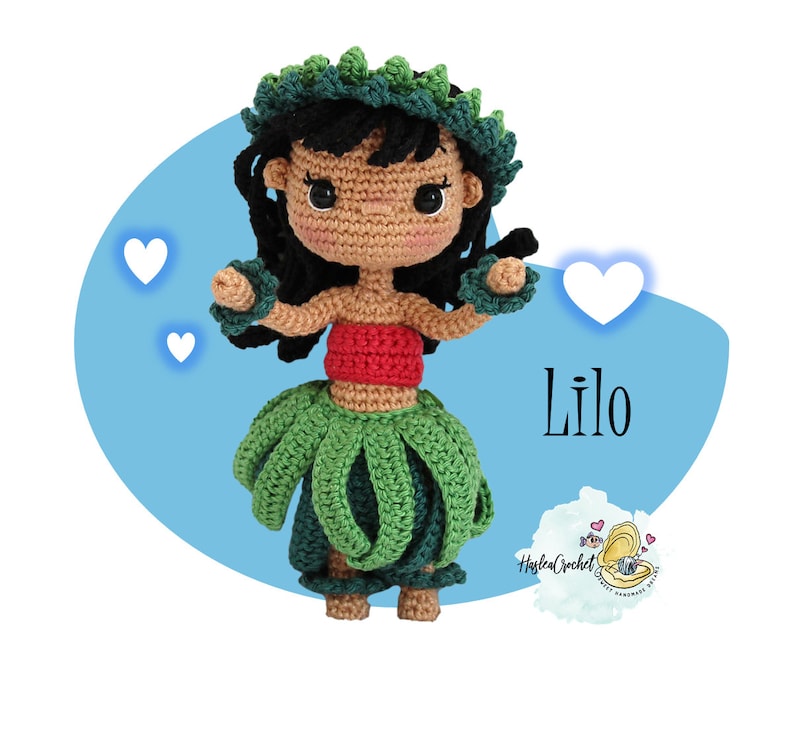 Amigurumi doll crochet Pattern : Lilo and Scrump the tahitian girl in English and French image 10
