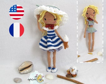 Modèle de poupée Amigurumi au crochet PDF : Océane en anglais et en français | modèle de poupée au crochet | amigurumi | modèle de poupée