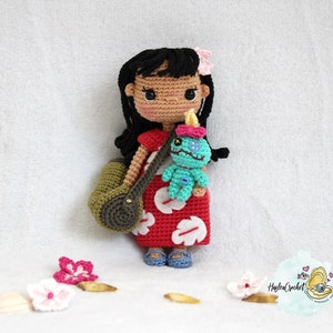 Modèle de poupée Amigurumi au crochet : Lilo et Scrump la tahitienne en anglais et en français image 4