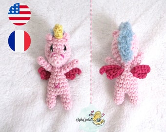 Wzór szydełkowy na małego jednorożca amigurumi w języku angielskim i francuskim