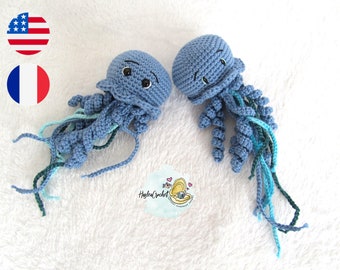 Modèle Amigurumi de petites méduses au crochet en anglais et en français