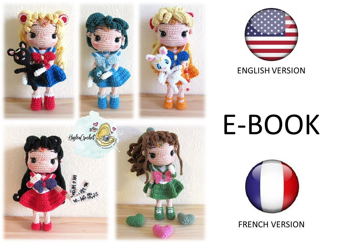E-book Sailor moon collection EN-FR crochet pattern bundle: 5 sailor moon dolls | doll crochet pattern | crochet pattern | amigurumi pattern