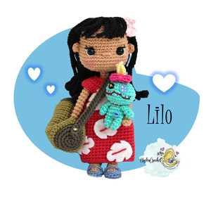 Modèle de poupée Amigurumi au crochet : Lilo et Scrump la tahitienne en anglais et en français image 9