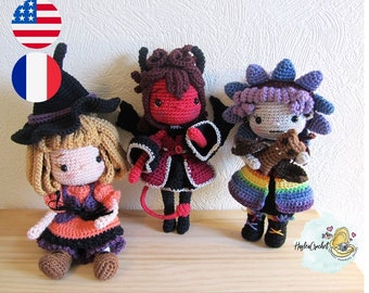 Bundle Halloween Häkelanleitung: Dämon, Hexe und Vampir in Englisch und Französisch