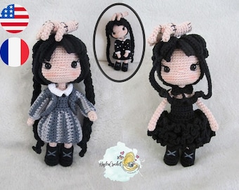 Wednesday addams and the thing Amigurumi doll crochet Pattern in English and French