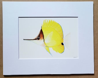 Longnose Butterflyfish Forcipiger flavissimus matted fine art PRINT reef art gift for him/her love holiday friends wall art home decor