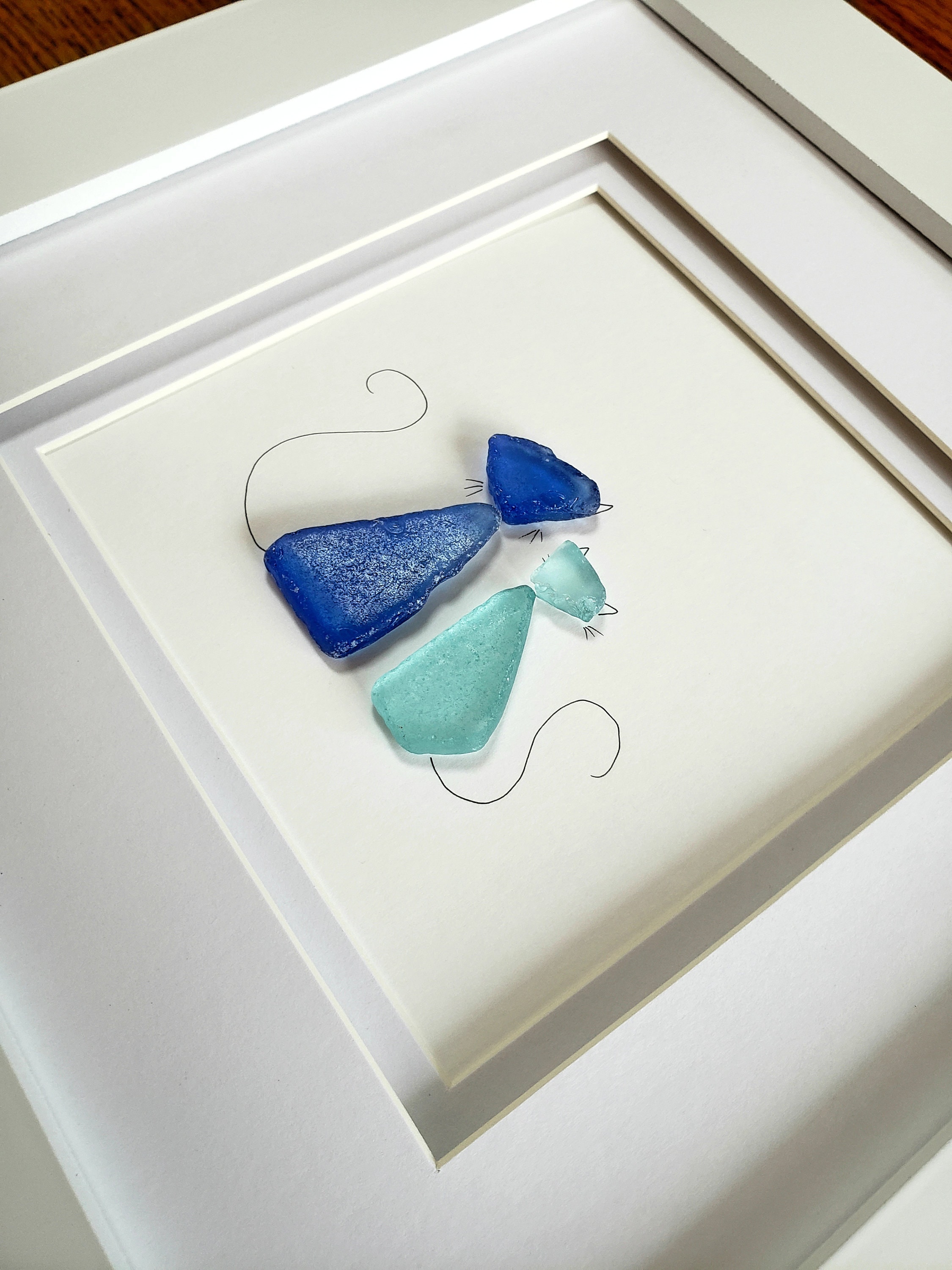 Blue Cats Sea Glass Beach Glass Framed Art Pebble Art Gifts Etsy