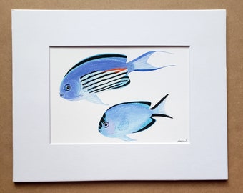 Genicanthus Watanabe Angelfish matted art PRINT reef art gift for him/her love anniversary holiday halloween friends wall art home decor