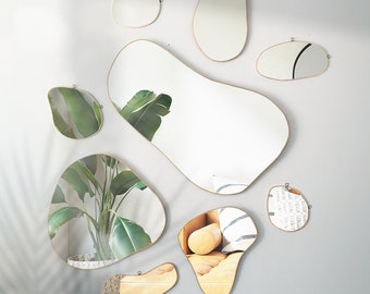 wiwi 2.0 handgemaakte spiegelset, onregelmatige spiegels, asymmetrische spiegels, organische spiegels, esthetische spiegels wanddecoratie