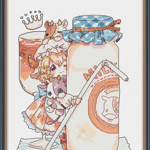 Cross Stitch Pattern "Girl with Milk Bottle" PDF Instant Download Pattern Xstitch Cute Cross Stitch Embroidery