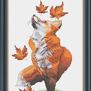Cross Stitch Pattern "Fox in the Fall" PDF Instant Download Pattern Xstitch Cute Cross Stitch Embroidery