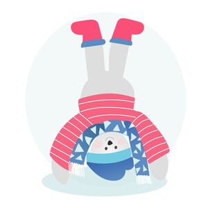 Winter Bear Exercising Head Down
