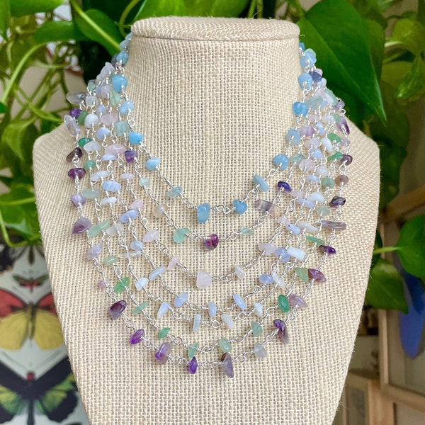Silver Dainty Crystal Chain Link Necklaces | Crystal Jewelry | Hippie Jewelry | Bohemian Jewelry