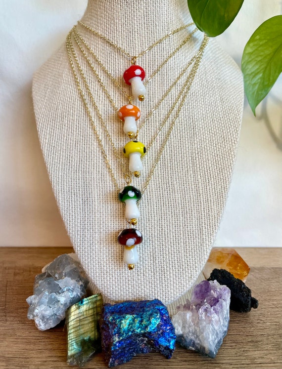 Rainbow Mushroom Indie Necklaces Crystal Jewelry Hippie Jewelry