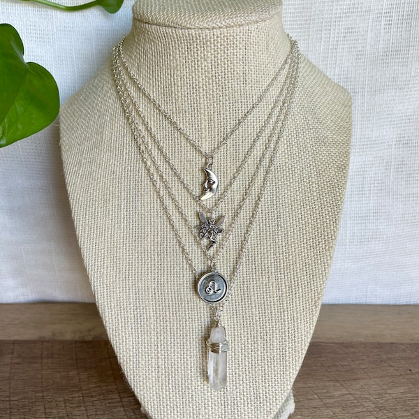 Delicate Silver Crystal Charm Layering Necklaces | Crystal Jewelry | Hippie Jewelry | Bohemian Jewelry