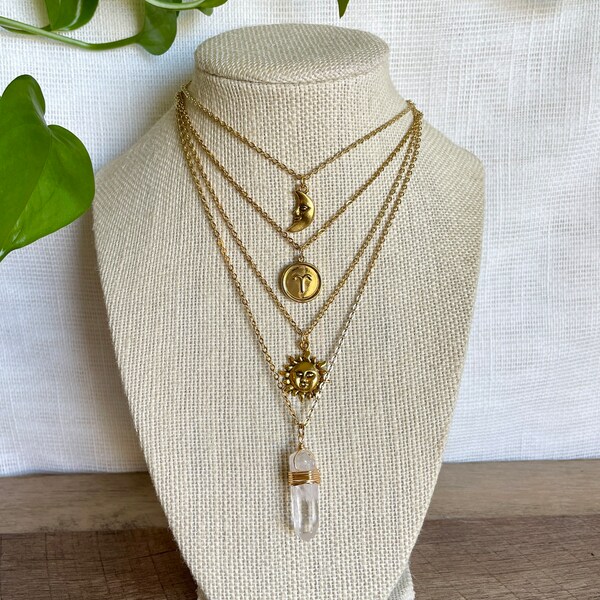 Delicate Gold Crystal Charm Layering Necklaces | Crystal Jewelry | Hippie Jewelry | Bohemian Jewelry