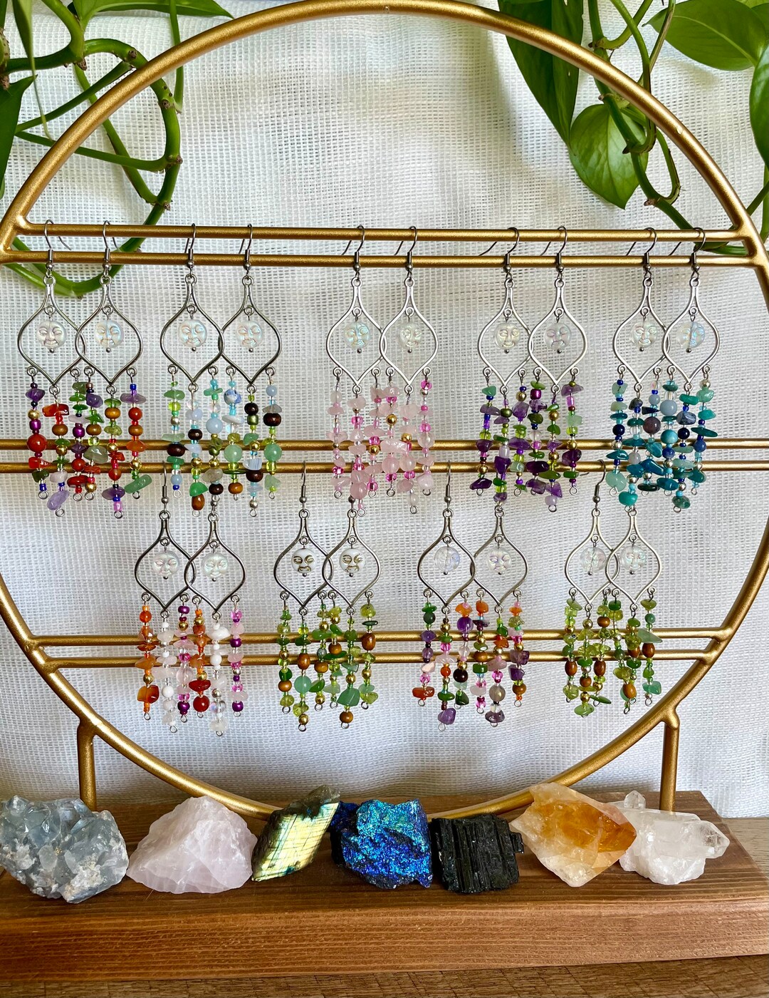 Lizzie Mcguire Crystal Beaded Chandelier Earrings Hippie Boho Indie